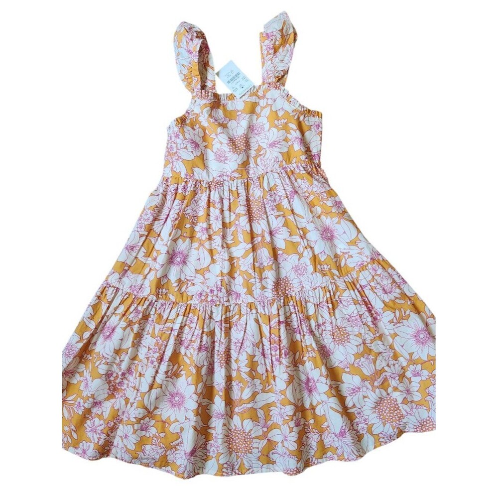 Crewcuts J. Crew Ruffle-trim Tiered Floral Cotton Dress Size 6 Orange Pink NWT